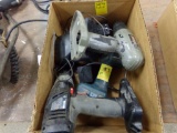 Box with (2) Craftsman and (1) Black and Decker Cordless Drills, a Battery