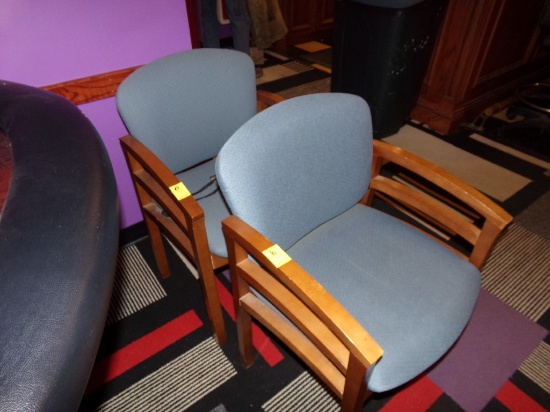 (2) Office Waiting Chairs, Blue w/Wood Frame