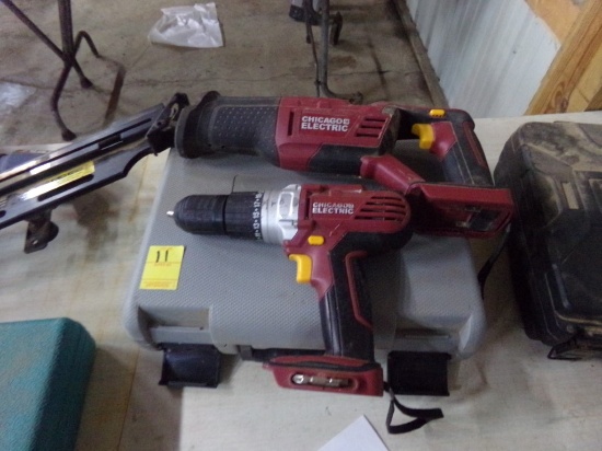 Chicago Electric 18V Drill, Recip Saw, (3) Batteries and a Case (No Charger