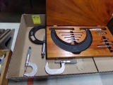 (4) Micrometers, 0-1'',1''-2:,2''-3'' and 2''-6'' in Wood Case, Starrett an