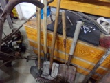 Garden Hand Tools-(2) Shovels, Edger, Long Entrenching Tool, Rake, Weed Cut
