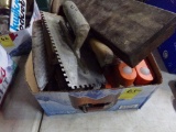 Box With Tap and Dies, Rollers, Trowels, Tire Iron, Drill Bits, Block Plane