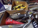 (2) Boxes with Grease Gun, Wrench, Brushes, Long Tape Measures, Etc.