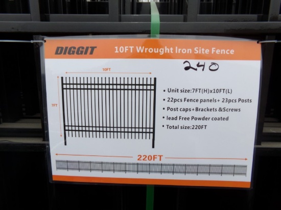 (22) 10' Wrought Iron Decorative Fence with Posts and Brackets, Sells as a