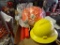 Group of Safety Items, (2) New Hard Hats, One Yellow Used Hard Hat and Flas