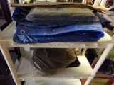 (3) Poly Tarps, Decals, Bag-O-Scrubbies and Small Plastic End Table