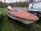 14-16' Closed Bow Fiberglass Boat with 80 HP Johnson Outboard on Single Axl