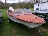 14-16' Closed Bow Fiberglass Boat with 80 HP Johnson Outboard on Single Axl