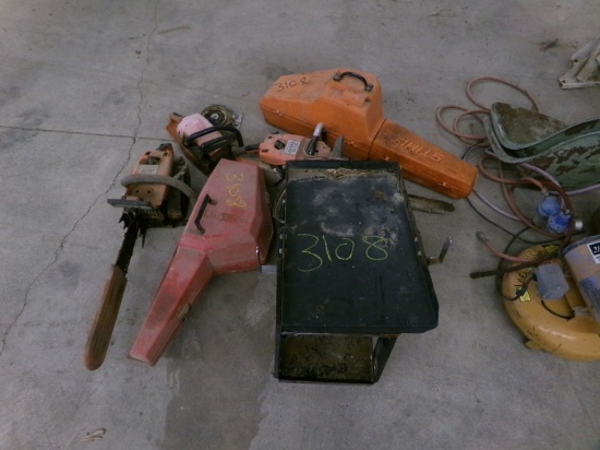 Group of Chainsaws/Parts and Welding Cart (3108)