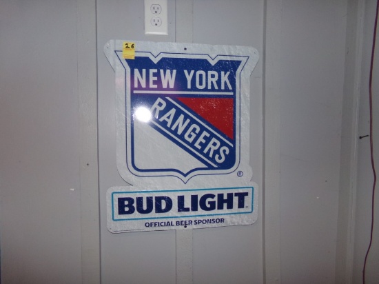 NY Rangers Bud Light Tin Sign (Pool Room)