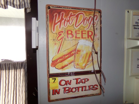 Hot Dogs and Beer Tin Sign