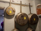 (3) Large Sauce Pans Hanging on Wall (Storage Room)