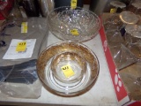 (2) Clear Glass Punch Bowls and (2) Gold Trimmed Bowls (Dining Room)