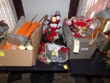Remainder of Christmas Decorations on Tables, Grey Tote, Loose Items, And B