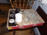 Box of Assorted Glasses and Tin Mugs (Dining Room)