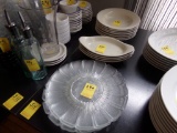 Clear Glass Plates. (3) Boat Dishes and Stack of Soup Bowls (Dining Room)