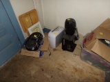 Group of Small Appliances in Corner of Stairway, Hot Plate (Upstairs)