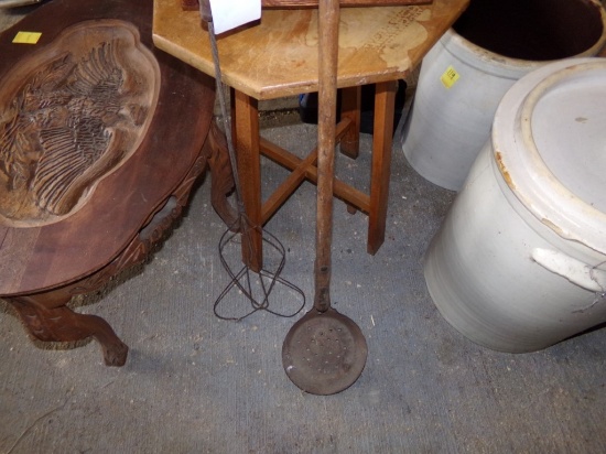 Antique Wire Rug Beater and Large Antique Strainer (Garage)