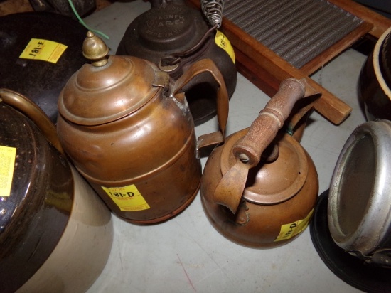 (2) Copper-Looking Antique Tea Pots,  (Garage)