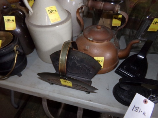 Large, Copper-Like Tea Pot And Napkin Holder,  (Garage)