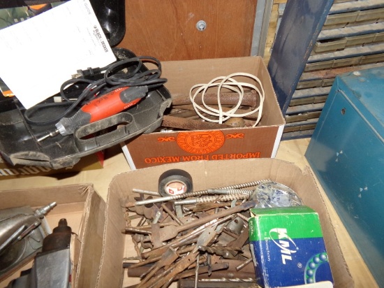 Box with Large Quantity of Drill Bits, a Box of Files with a Few Bits and a