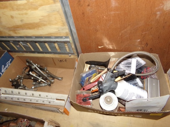 Box of Pulley Pullers, Box of Paint Brushes and Misc. (In Trailer)