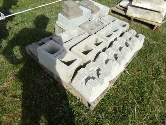 Pallet of Assorted Cinder Blocks and Landscape Bricks