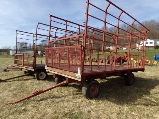 Steel Rack Hay Wagon on Red Running Gear, Wider Top, Floor and Sides Good