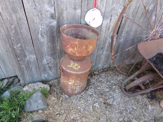 (2) Old Milk Cans, Hinged Handles (Driveway Antiques)