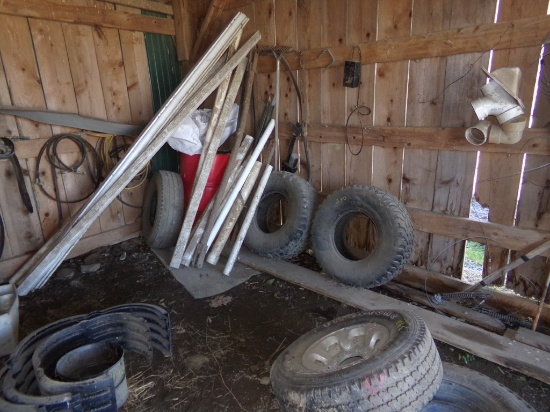Contents of Back Wall, Hoses and Right Rear Corner, Gutters, Tires, Posts,