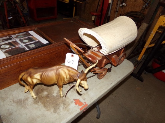 Covered Wagon Lamp and a Longhorn Statue