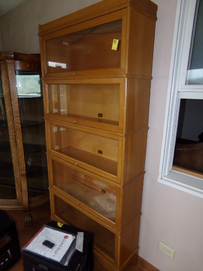 5 Tier Oak Colored Lawyer's Type Book Shelf, Comes Apart for Easy Moving, '