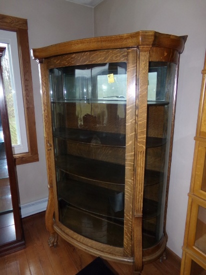 5 Tier Tiger Maple Round Glass Front Curio Cabinet, Beautiful Condition (In