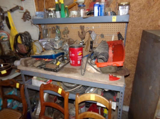 48'' Gray Workbench with Solid Wood Surface and Misc. Contents (Garage)