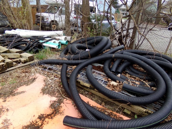 Group of Misc Corrogated Drain Pipe (Black) and PVC Pipe (White and Green)
