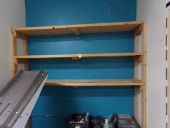 Tall, 3-Tier, Wooden Shelf By Backdoor (Inside)