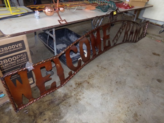 ''Welcome To The Ranch'' Copper Colored Tin Sign, 10' x 2' - 3' Tall - Real