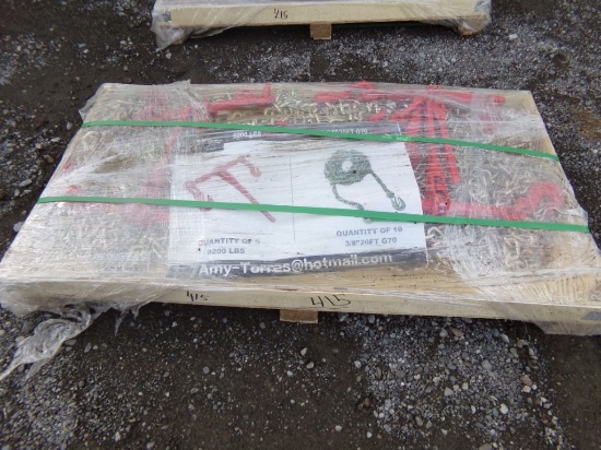 Pallet of New Chains and Binders, (10) 3/8'' x 20' Grade 70 Chains and (5)
