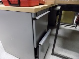 6' Gray Steel Desk with Maple Color Top and a Blue Arm Chair