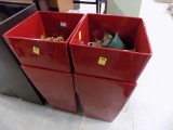 (4) Red Planters with Flower Pots Inside