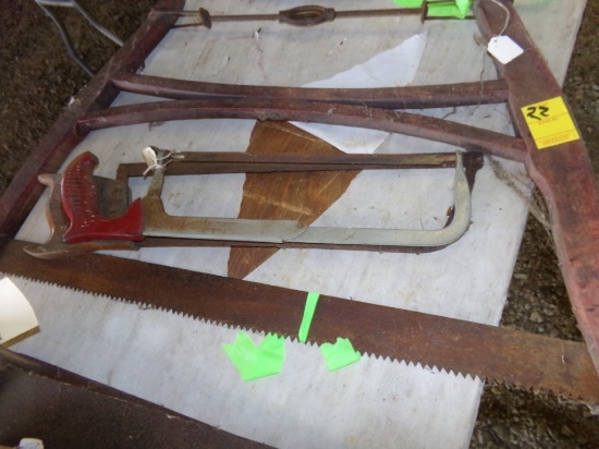 (2) Hack Saws and Vintage Bar Saw  (E. Shed)