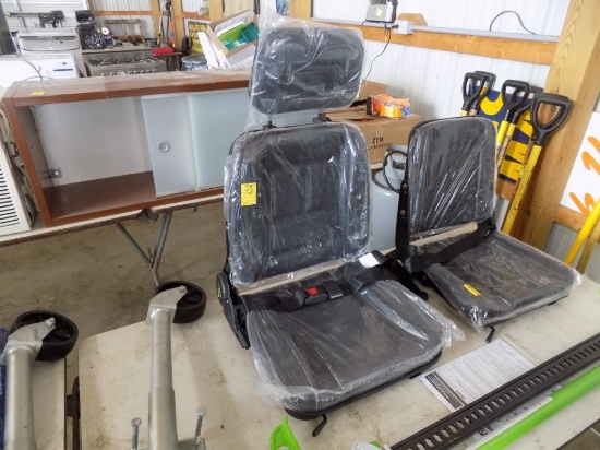 New Black Tractor Seat w/Sliders, Seat Belts And Head Rest