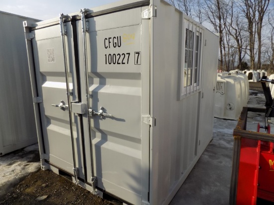9' Storage Container/Office, Walk Through Door And Barred Window On One Sid