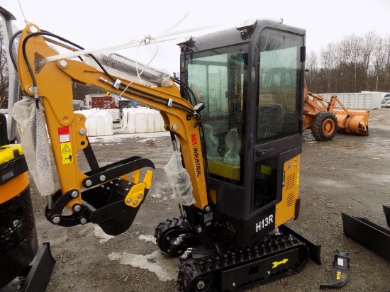 New AGT Industrial H13R Mini Excavator with Full Cab, Gas Engine, Grader Bl