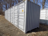 New 40' Shipping/Storage Container, Gray, 4 Side Access Doors, Swing Out Do