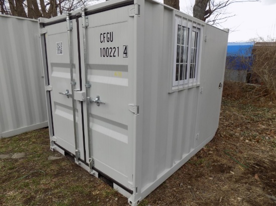 New 9' Storage/Shipping Container with Barred Window and Walk Thru Door on