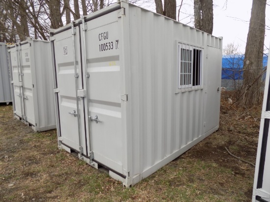 New 12' Storage/Shipping Container with Barred Window and Walk Thru Door on