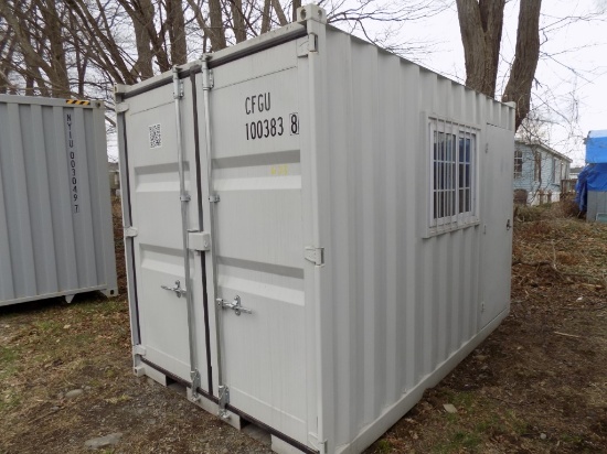 New 12' Storage/Shipping Container with Barred Window and Walk Thru Door on