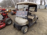 Gold EZ-Go RXV Electric Golf Cart with Canopy, Windshield, Bag Holder with