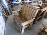 3' Adirondack Glider Bench, Handmade, Burnt Wood Style, Aged/Weathered